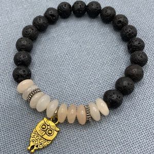 New Lava Stone Owl Charm Bracelet